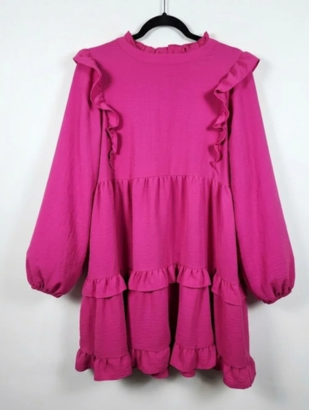 JODIFL Pink Ruffle Dress | Boutique Mini Dress | Feminine Boho Cottagecore | - Picture 4 of 10